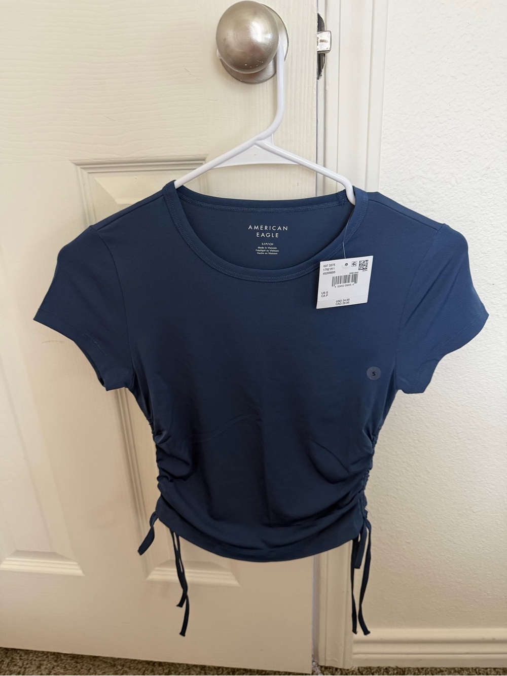 American Eagle Outfitters Navy Side-Tie Crew Neck Short Sleeve Top